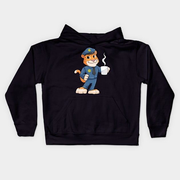 Tiger as Police officer with Police hat and Drink Kids Hoodie by Markus Schnabel